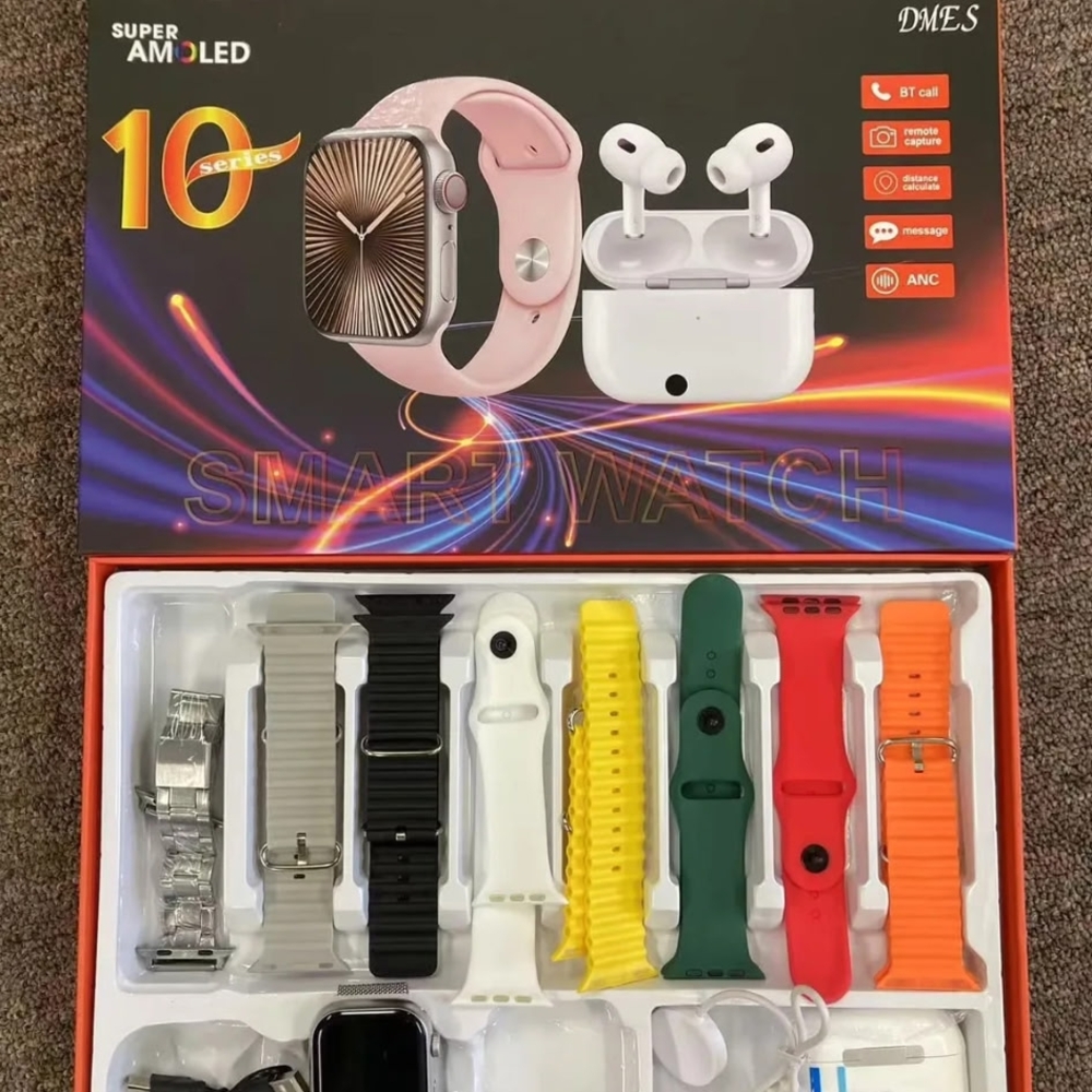 Smartwatch Set with Multiple Bands and Earbuds
